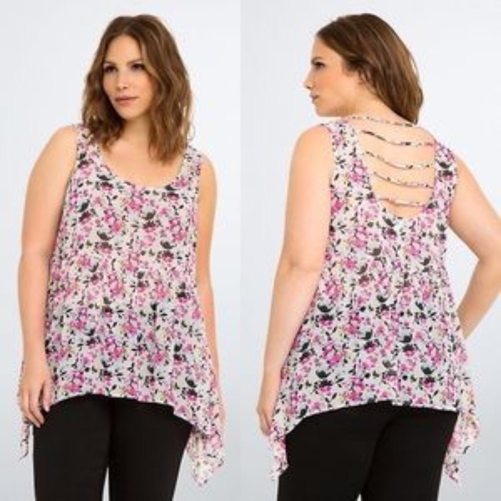Torrid Floral Chiffon Sharkbite Tank Top 0